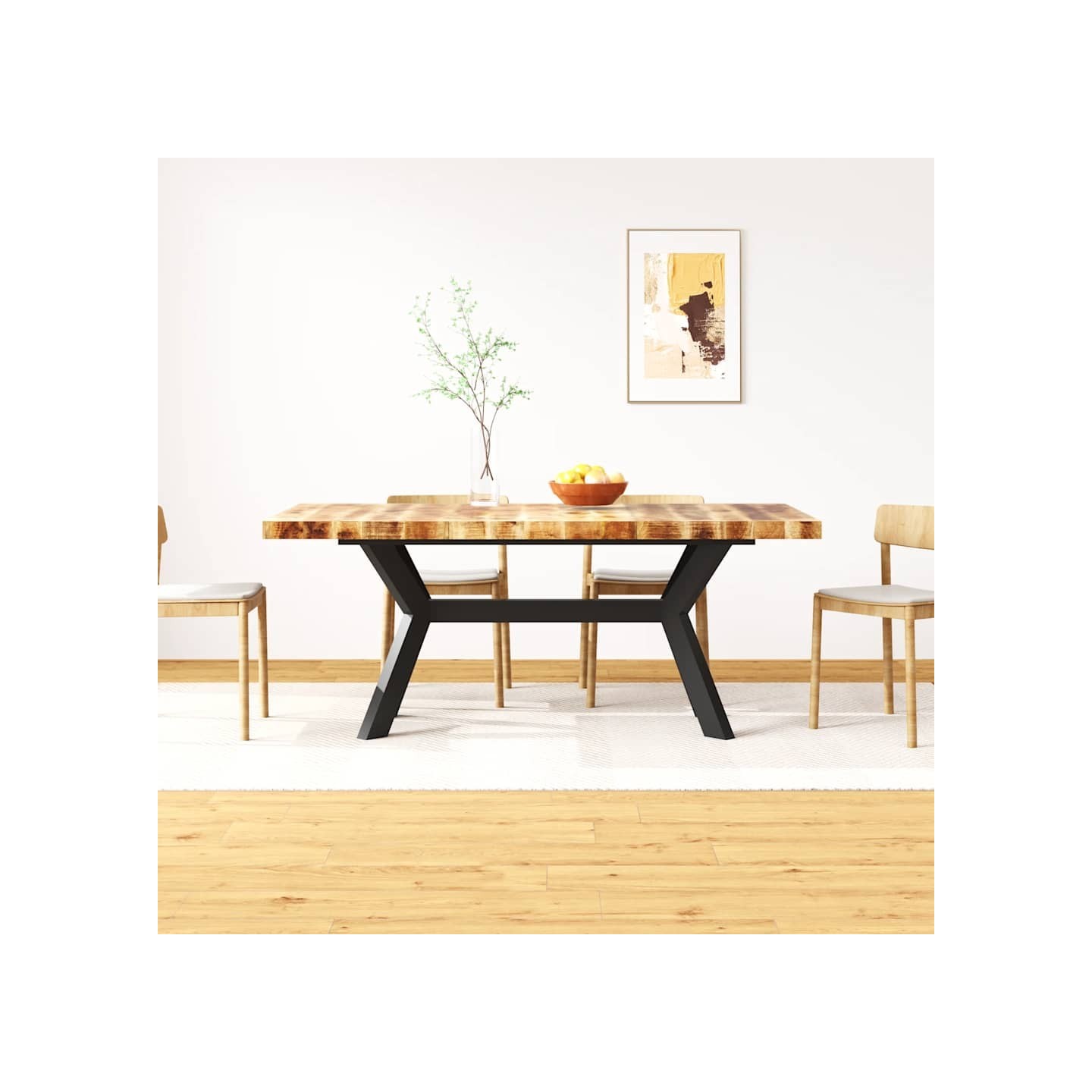 Table à manger Bois de manguier massif et croix en acier 180 cm