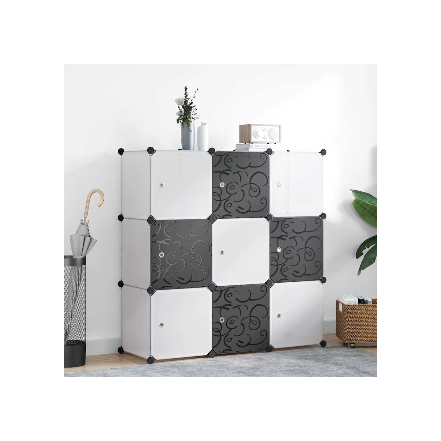 Organisateur de rangement cube avec 9 compartiments Noir/Blanc