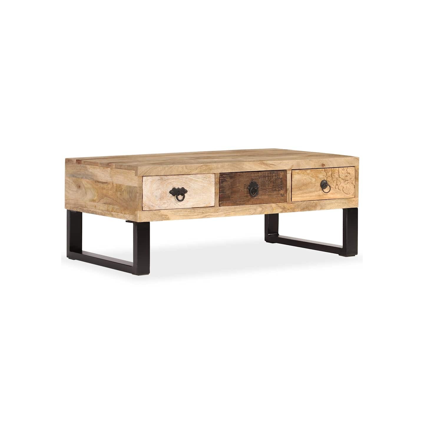 Table basse avec 3 tiroirs Bois de manguier massif 90x50x35 cm