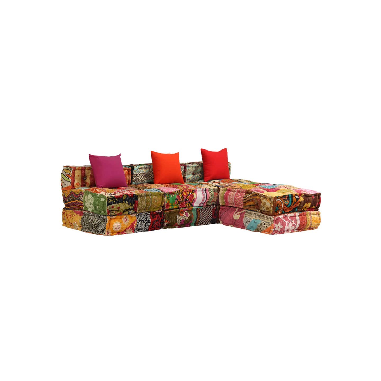 Pouf modulaire à 3 places Patchwork Tissu