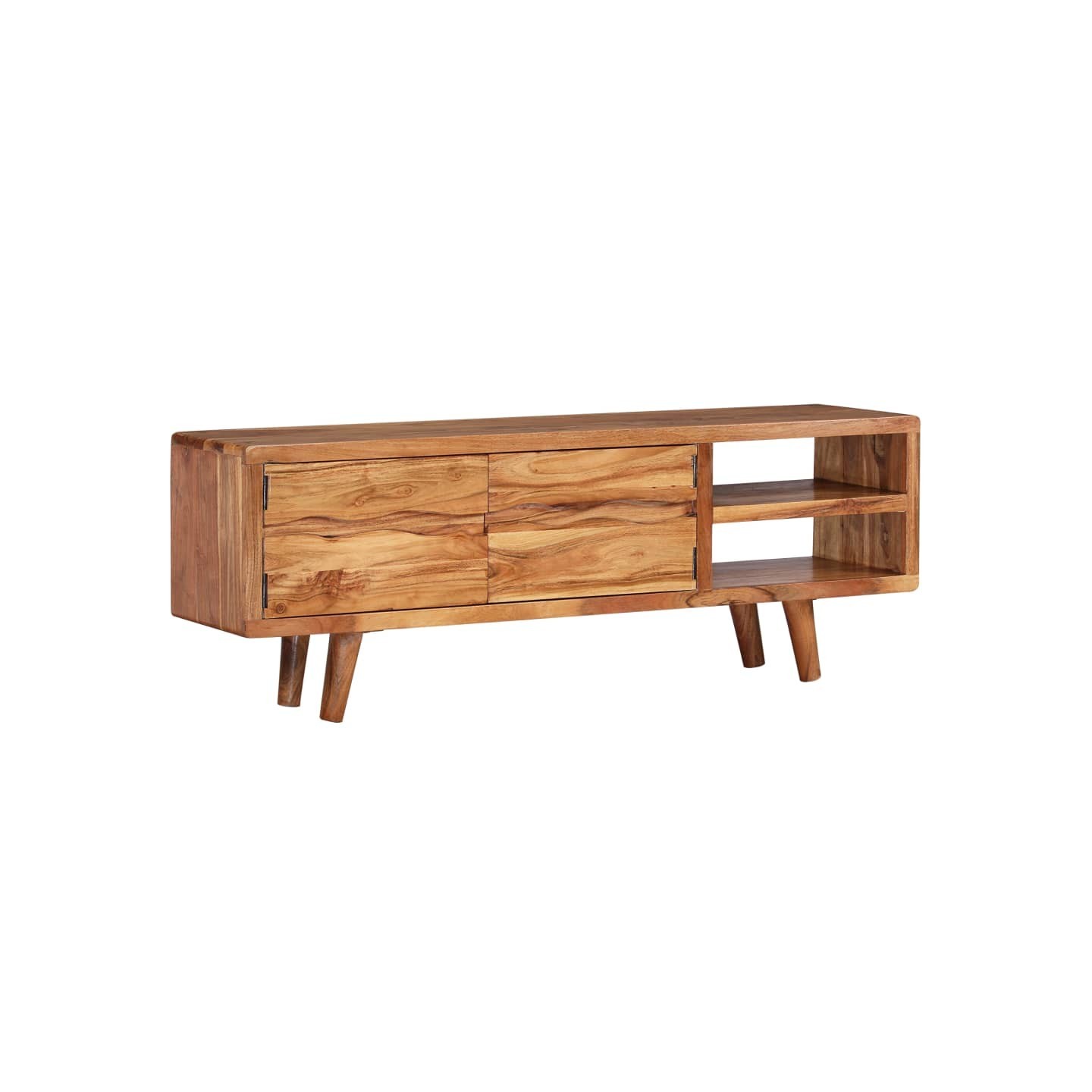 Meuble TV Bois d'acacia avec portes sculptées 117 x 30 x 40 cm