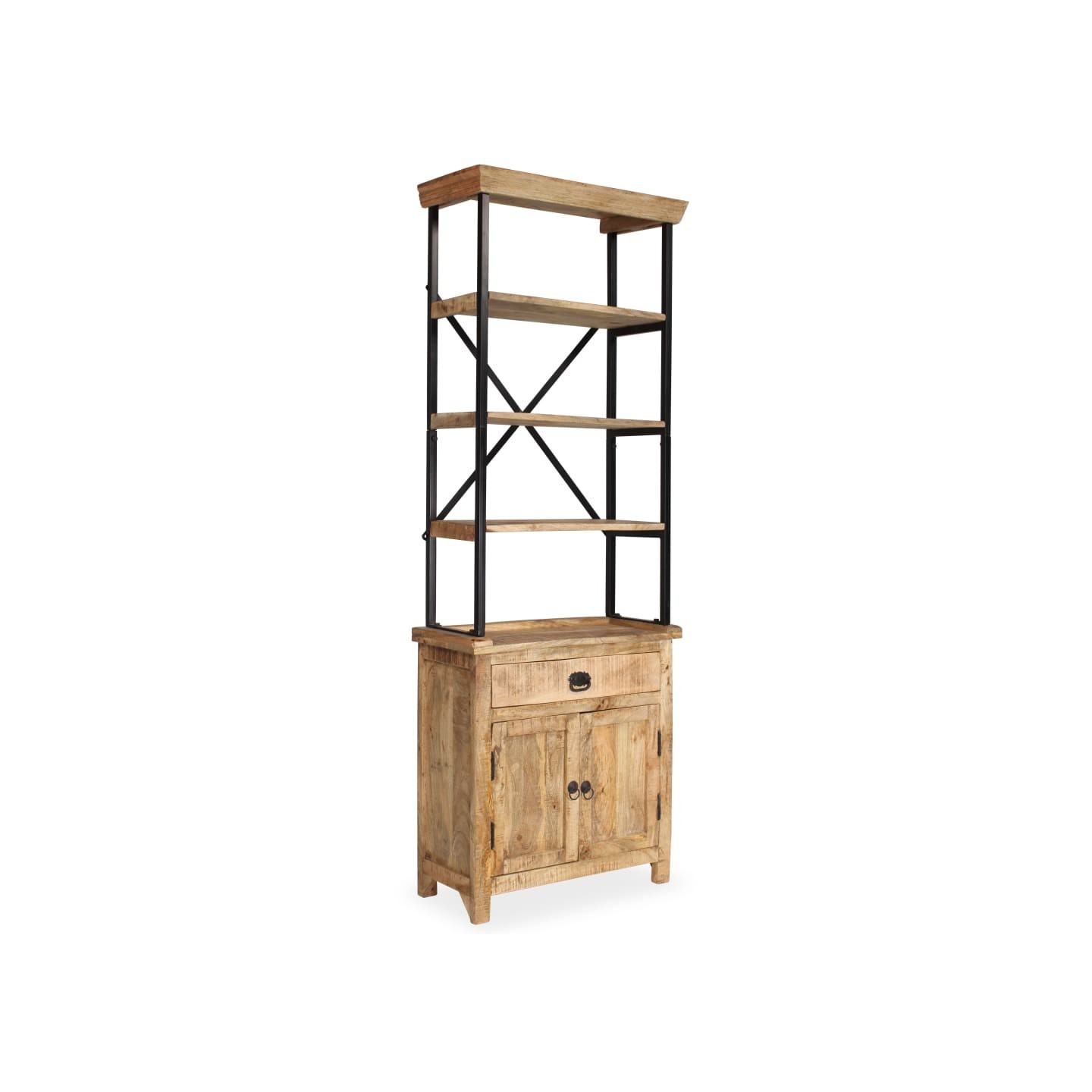 Buffet avec étagères en bois de manguier massif 65x30x180 cm