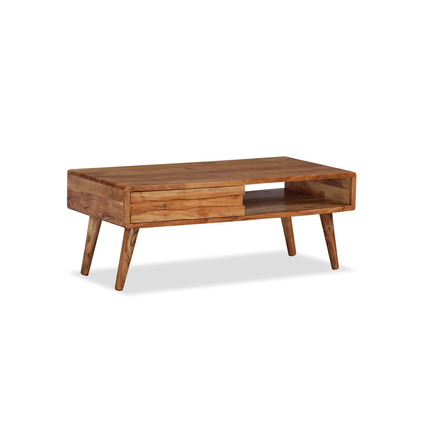 Table basse Bois massif avec tiroir sculpté 100x50x40 cm