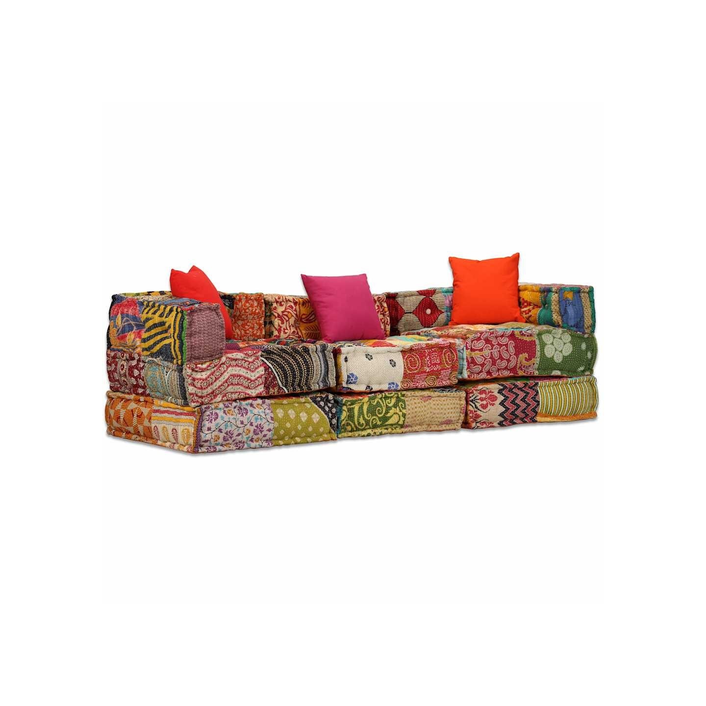 Pouf modulaire à 3 places Patchwork Tissu