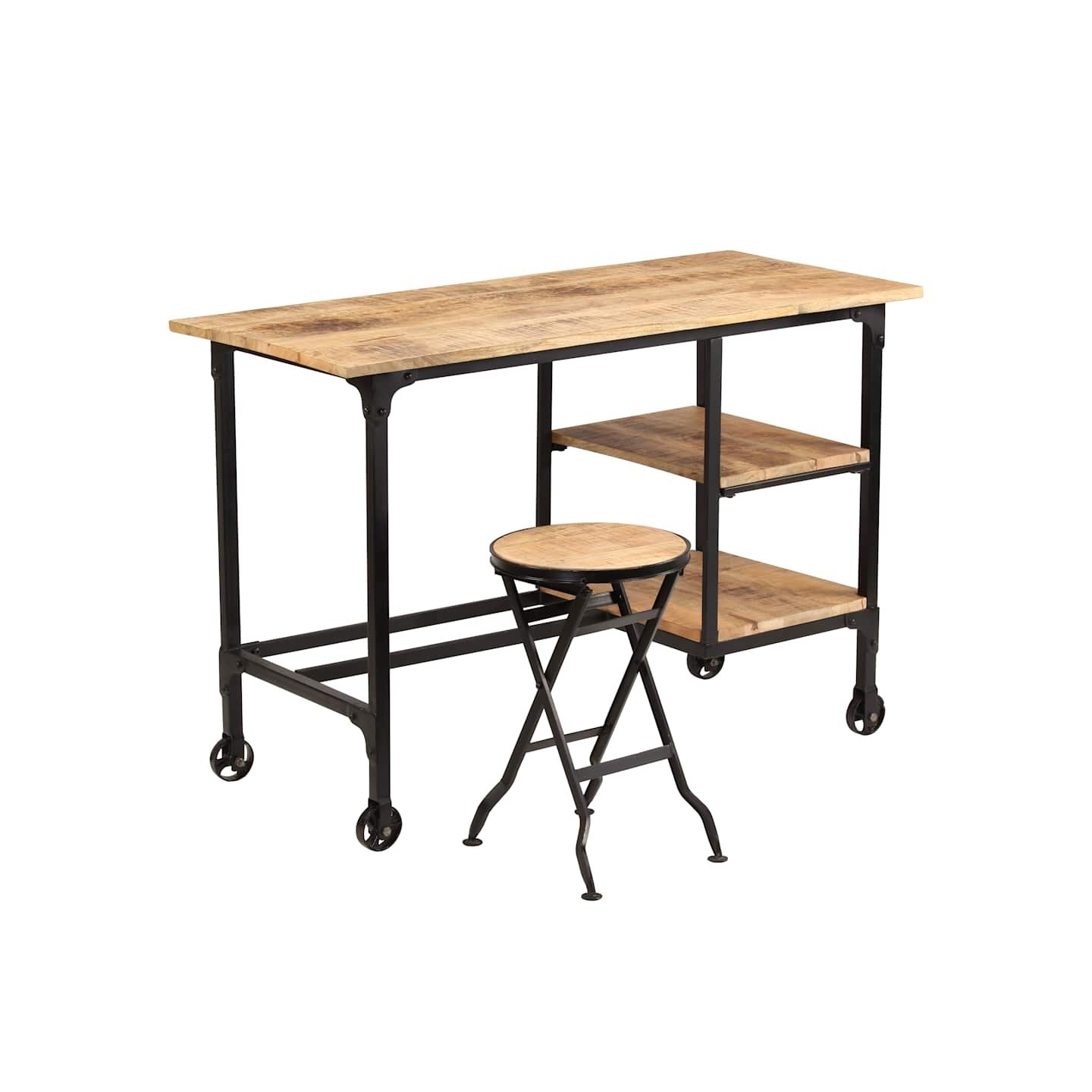 Bureau avec tabouret pliant Bois de manguier massif 115x50x76cm