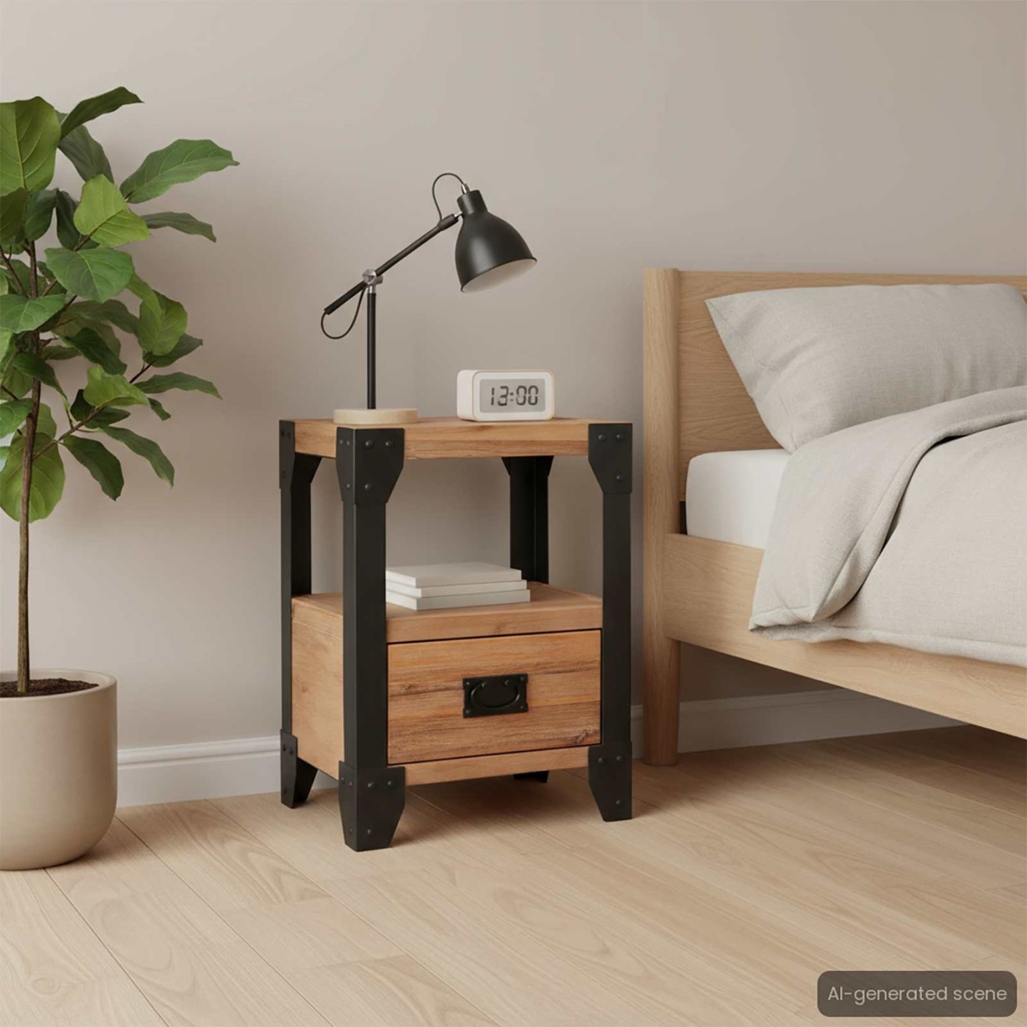 Table de chevet Bois d'acacia Acier 40 x 30 x 54 cm
