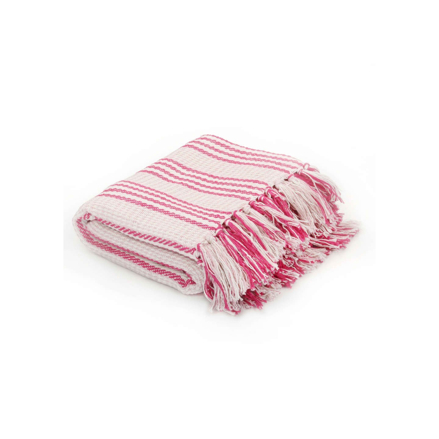 Couverture coton à rayures 125x150 cm Rose et Blanc