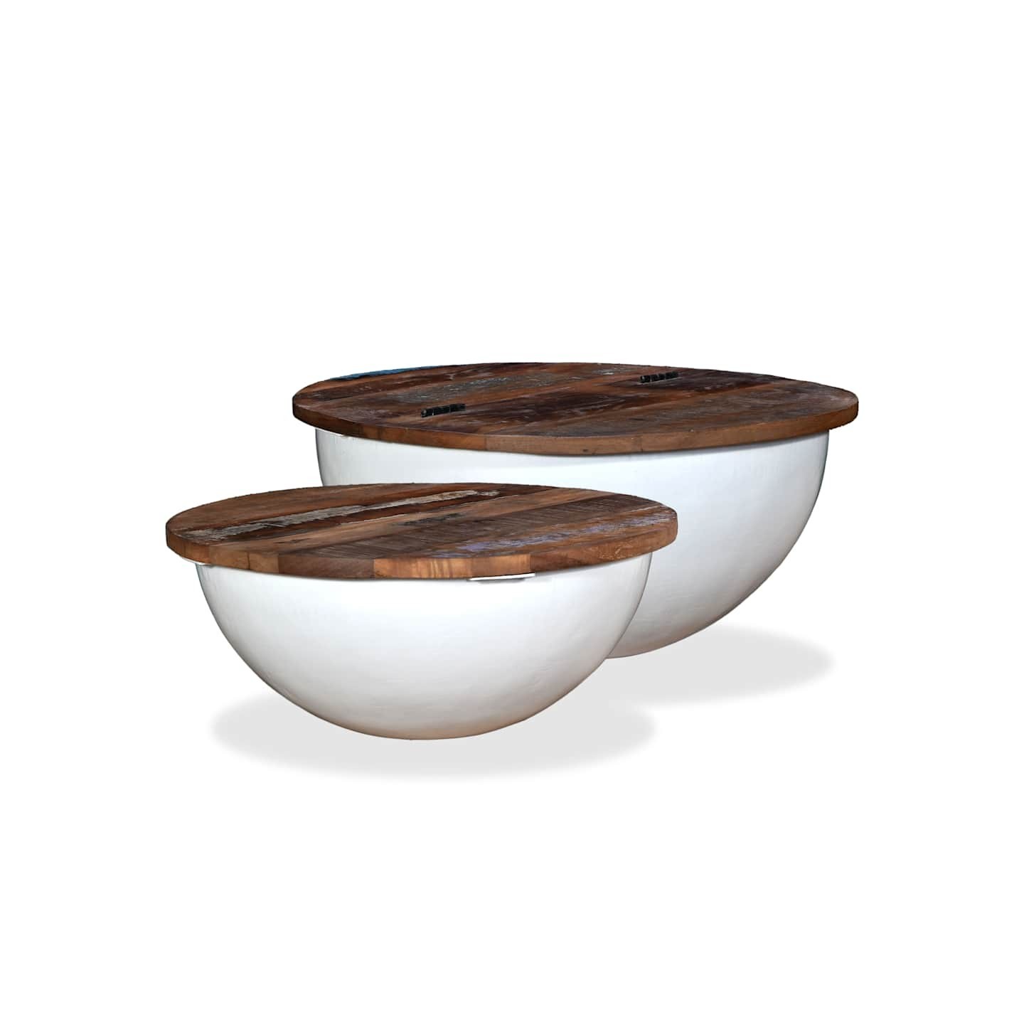 Ensemble de table basse 2pcs Bois récupération massif forme bol