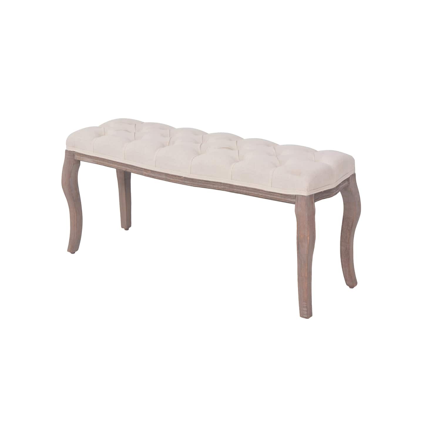 Banc Lin Bois massif 110 x 38 x 48 cm Blanc crème
