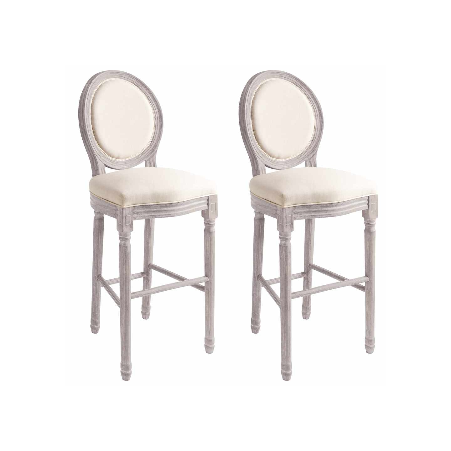 Tabourets de bar lot de 2 blanc lin