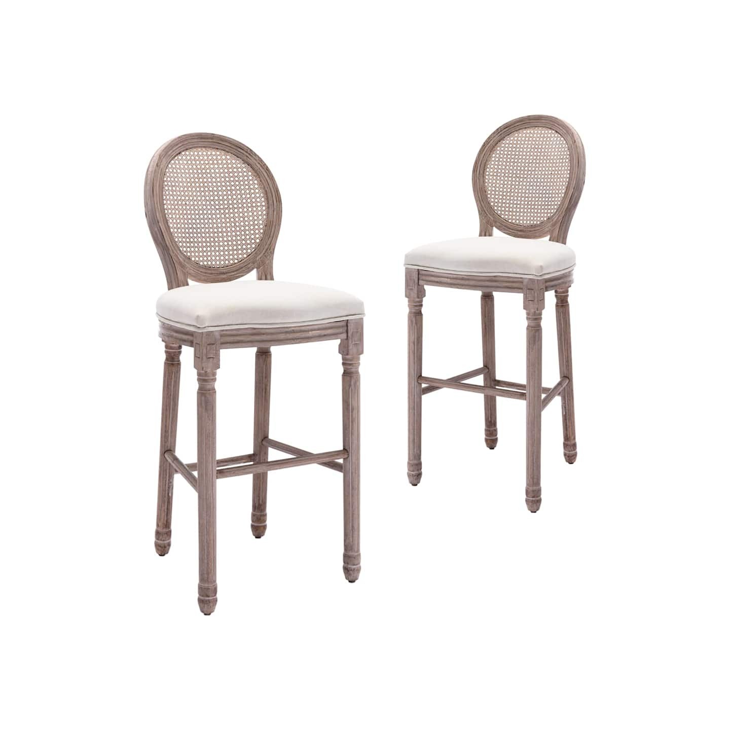 Tabourets de bar lot de 2 blanc lin