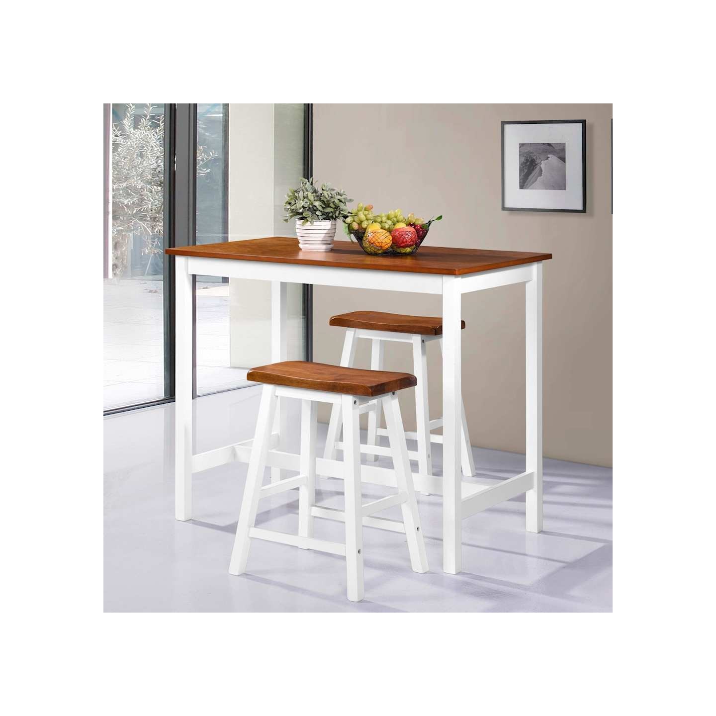 Table de bar et tabouret 3 pcs Bois massif