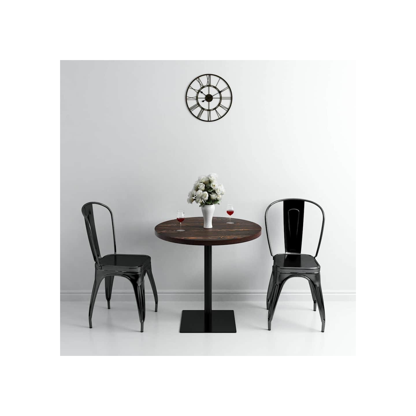 Table de bistro MDF et acier Rond 80 x 75 cm Frêne foncé