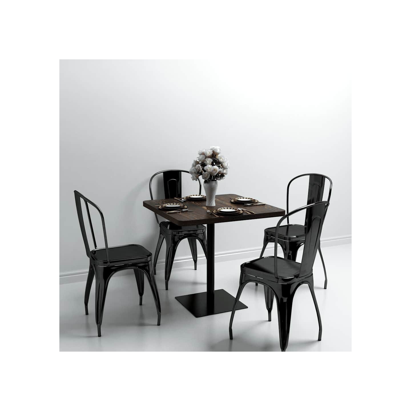 Table de bistro MDF et acier Carré 80 x 80 x 75 cm Frêne foncé