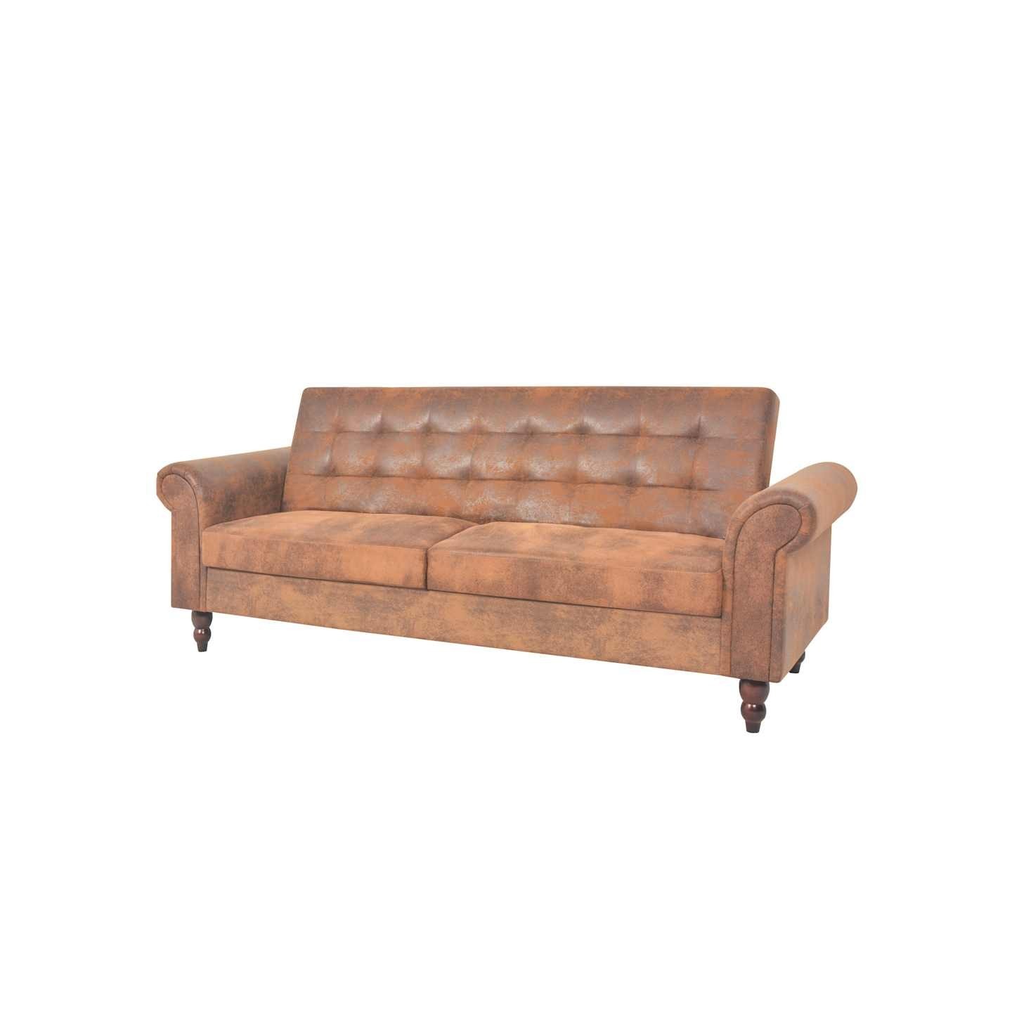 Canapé à 2 places convertible accoudoir daim synthétique marron
