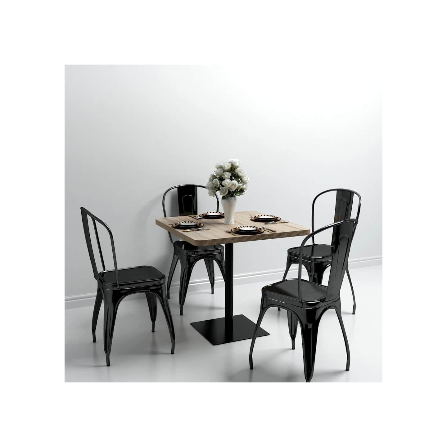 Table de bistro MDF et acier Carré 80x80x75 cm Couleur de chêne