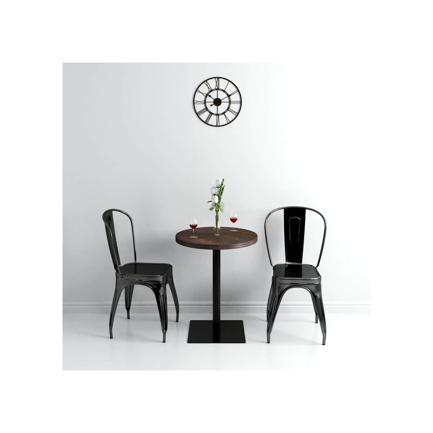Table de bistro MDF et acier Rond 60 x 75 cm Frêne foncé