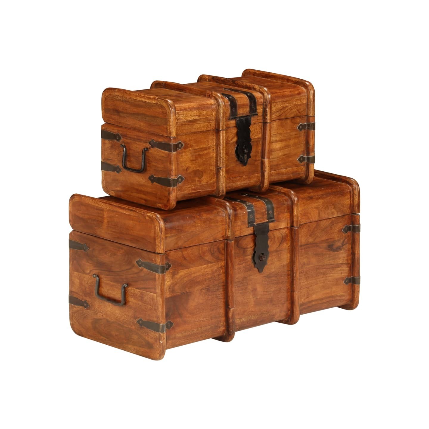Coffre de rangement 2 pcs Bois d'acacia solide et finition miel