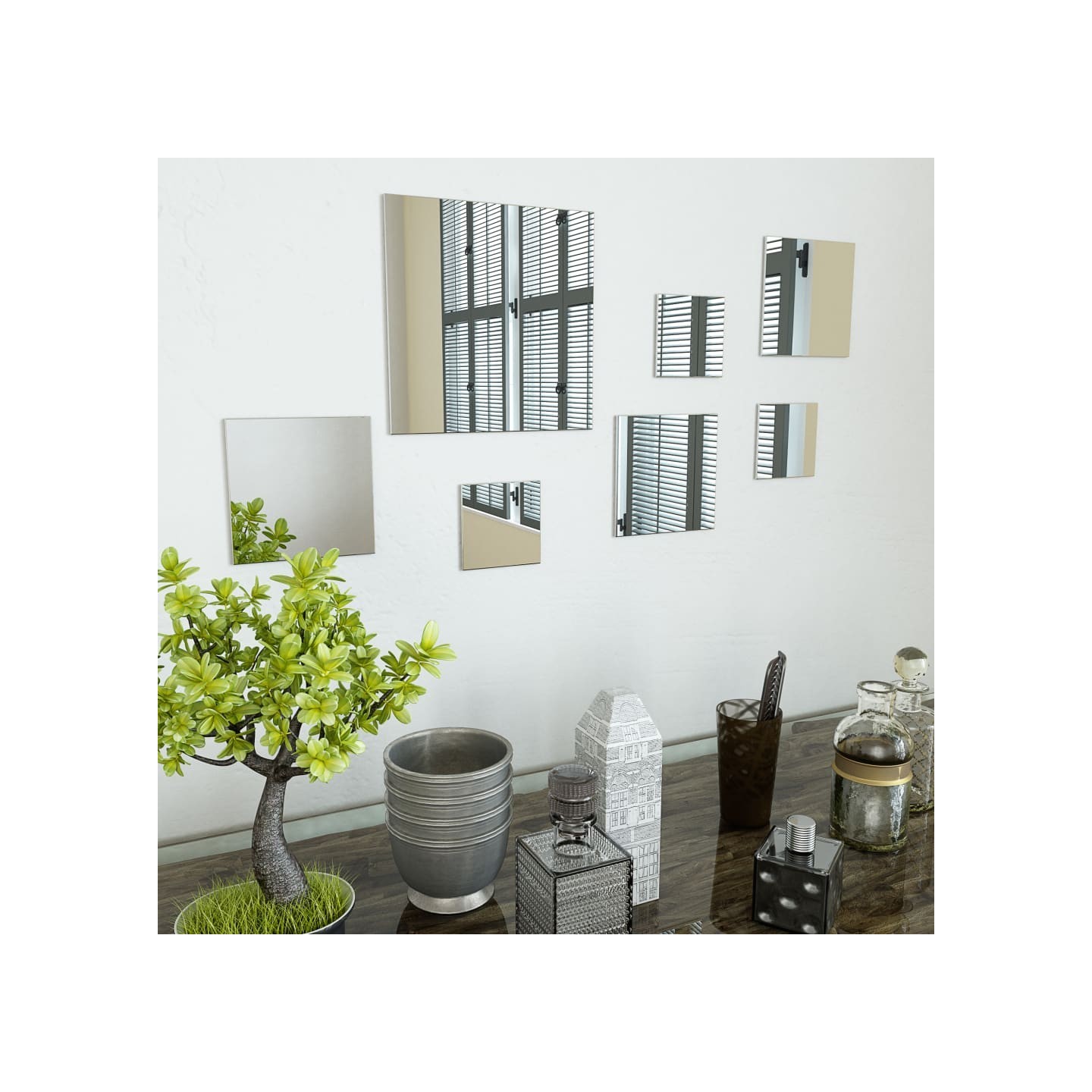 Ensemble de miroirs muraux carrés 7 pcs Verre