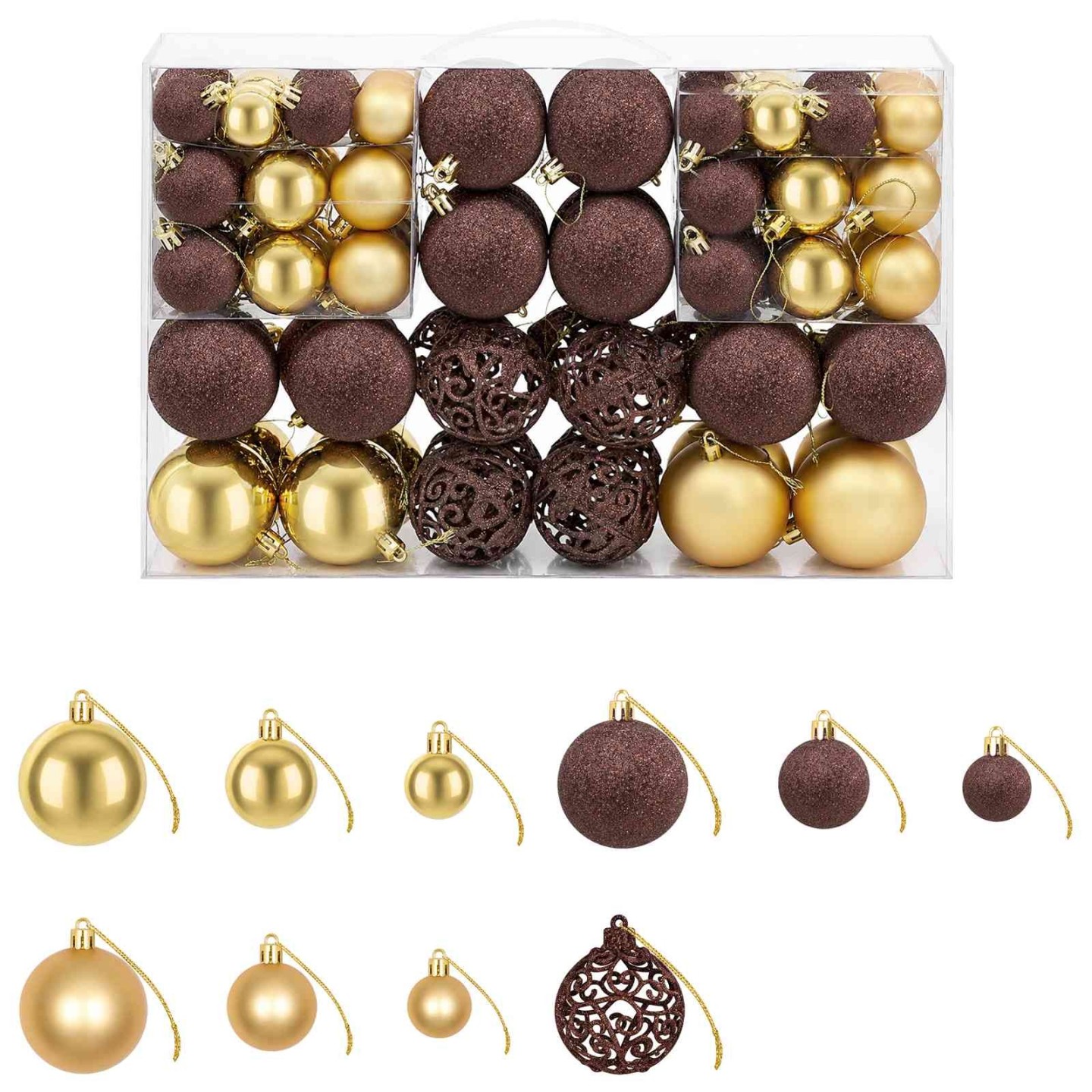 Ensemble de boules de Noël 100 pcs 3/4/6 cm Marron/Bronze/Doré