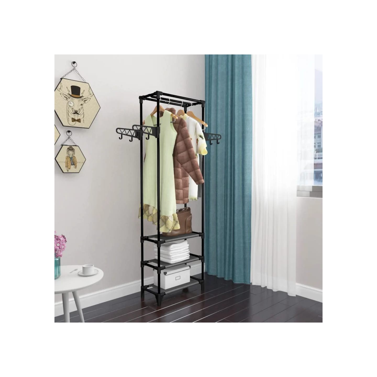 Porte-vêtements Acier et tissu non-tissé 55x28,5x175 cm Noir