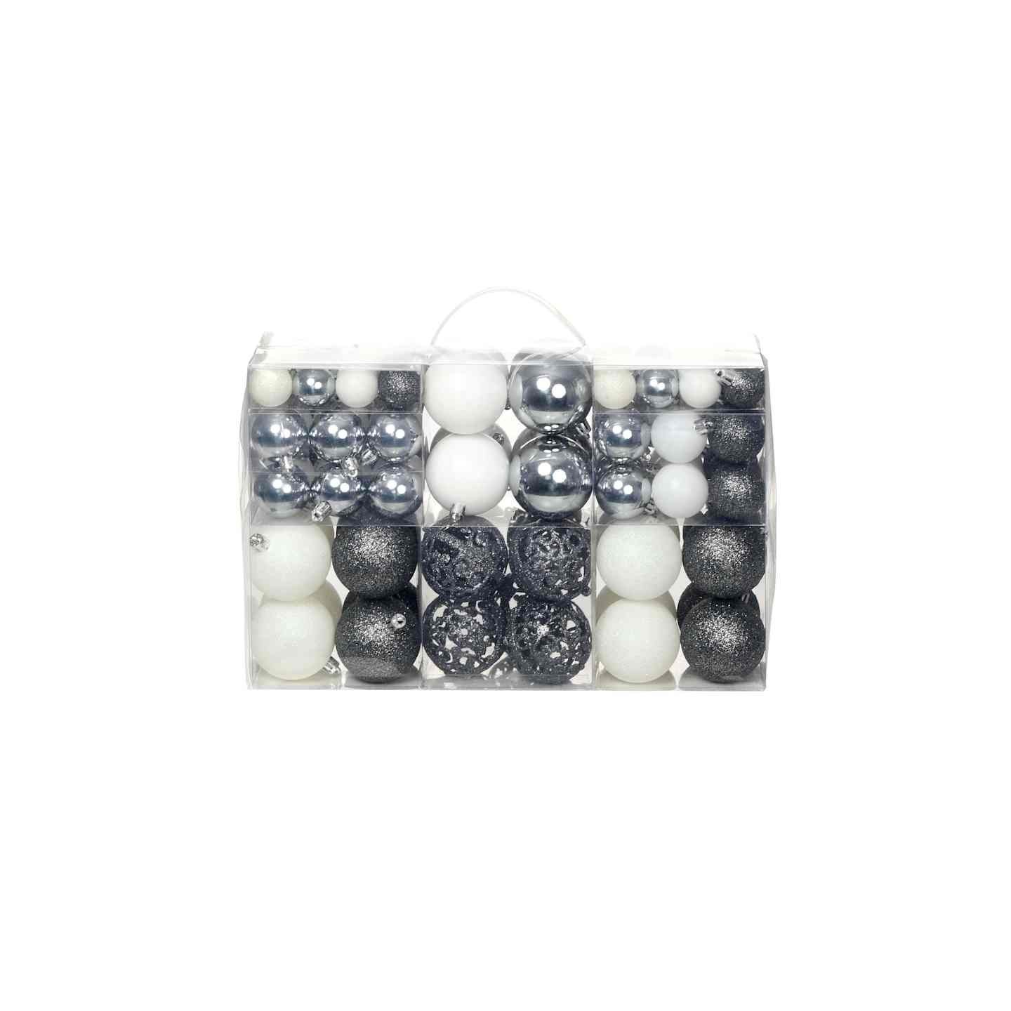 Ensemble de boules de Noël 100 pcs 3/4/6 cm Blanc/Gris