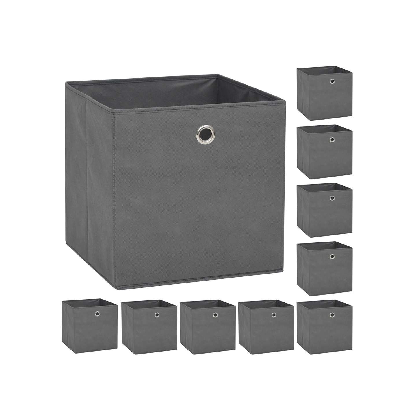 Boîte de rangement 10 pcs Tissu non-tissé 32x32x32 cm Gris
