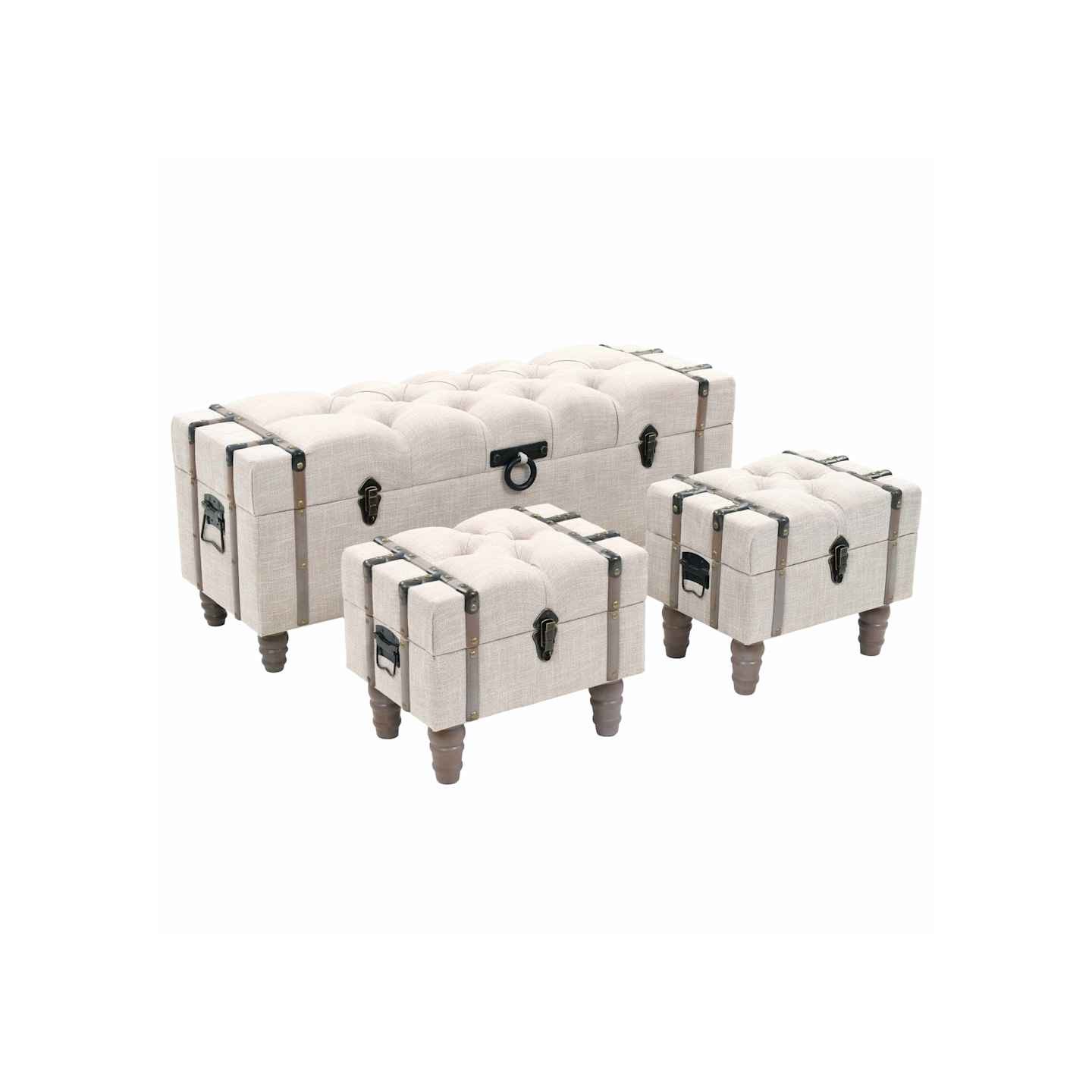 Ensemble de bancs de rangement 3 pcs Bois massif et acier