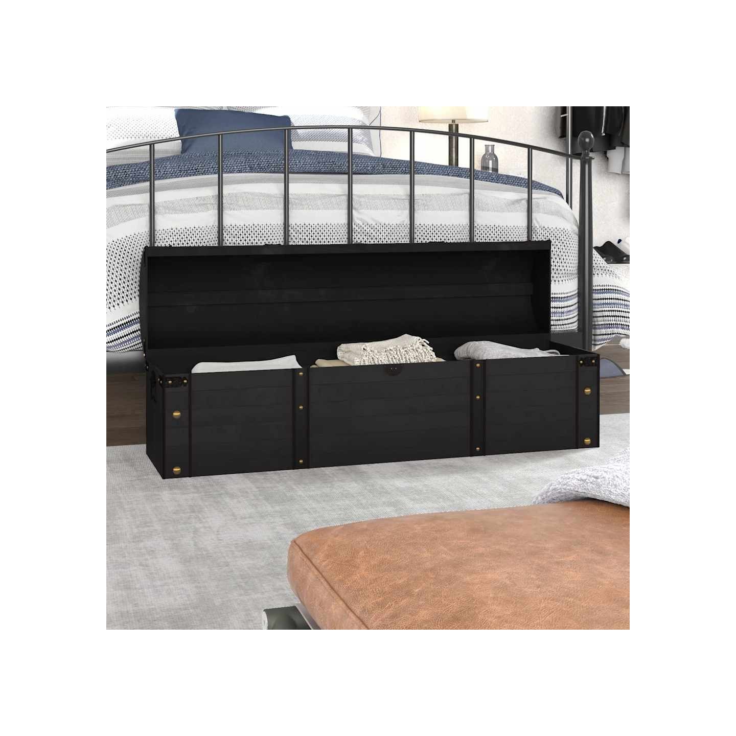 Coffre de rangement Bois massif style vintage 120x30x40 cm