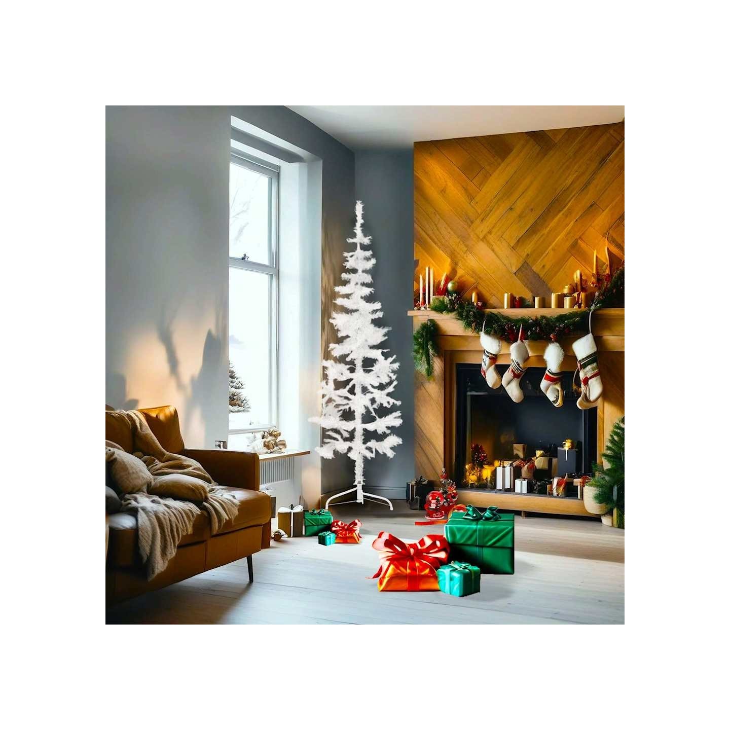 Demi sapin de Noël artificiel mince avec support Blanc 180 cm