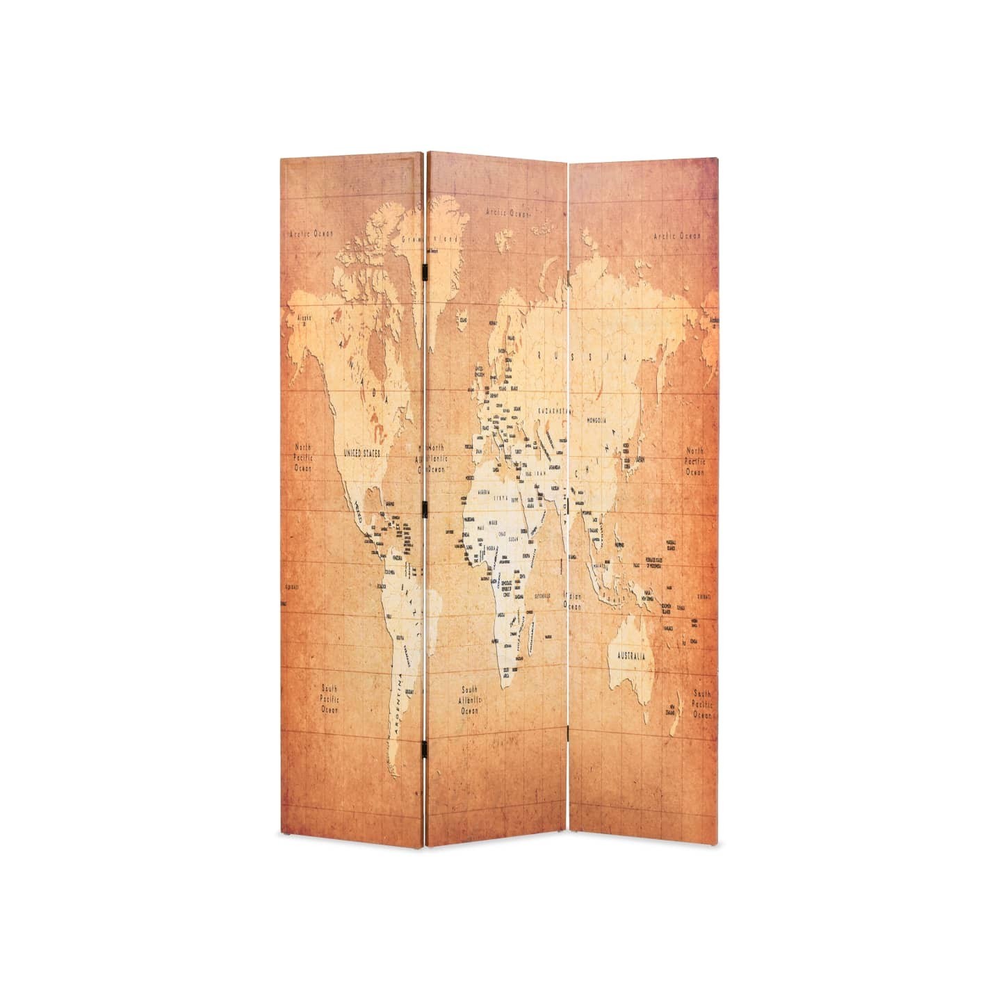 Cloison de séparation pliable 120 x 170 cm Carte du monde Jaune