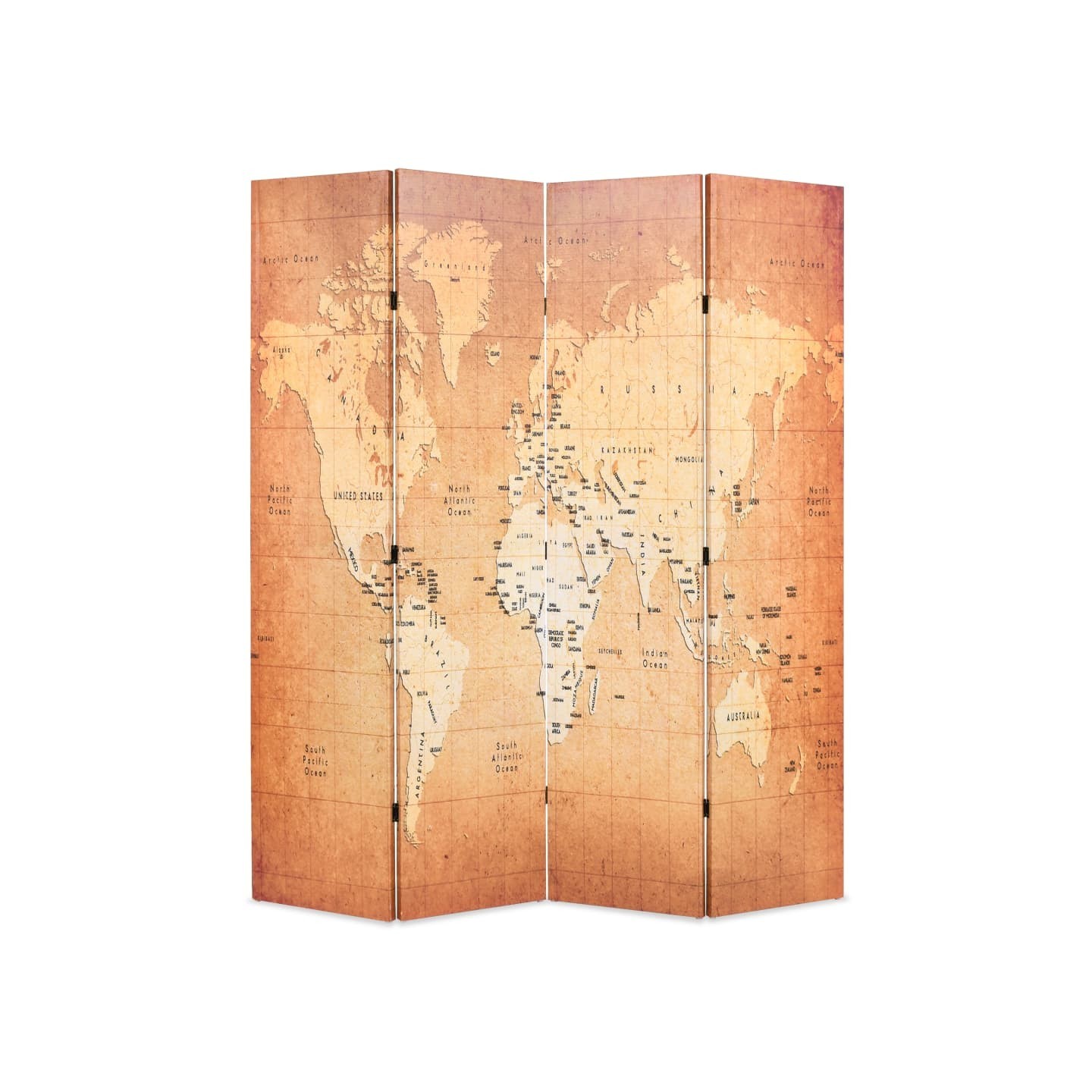Cloison de séparation pliable 160 x 170 cm Carte du monde Jaune