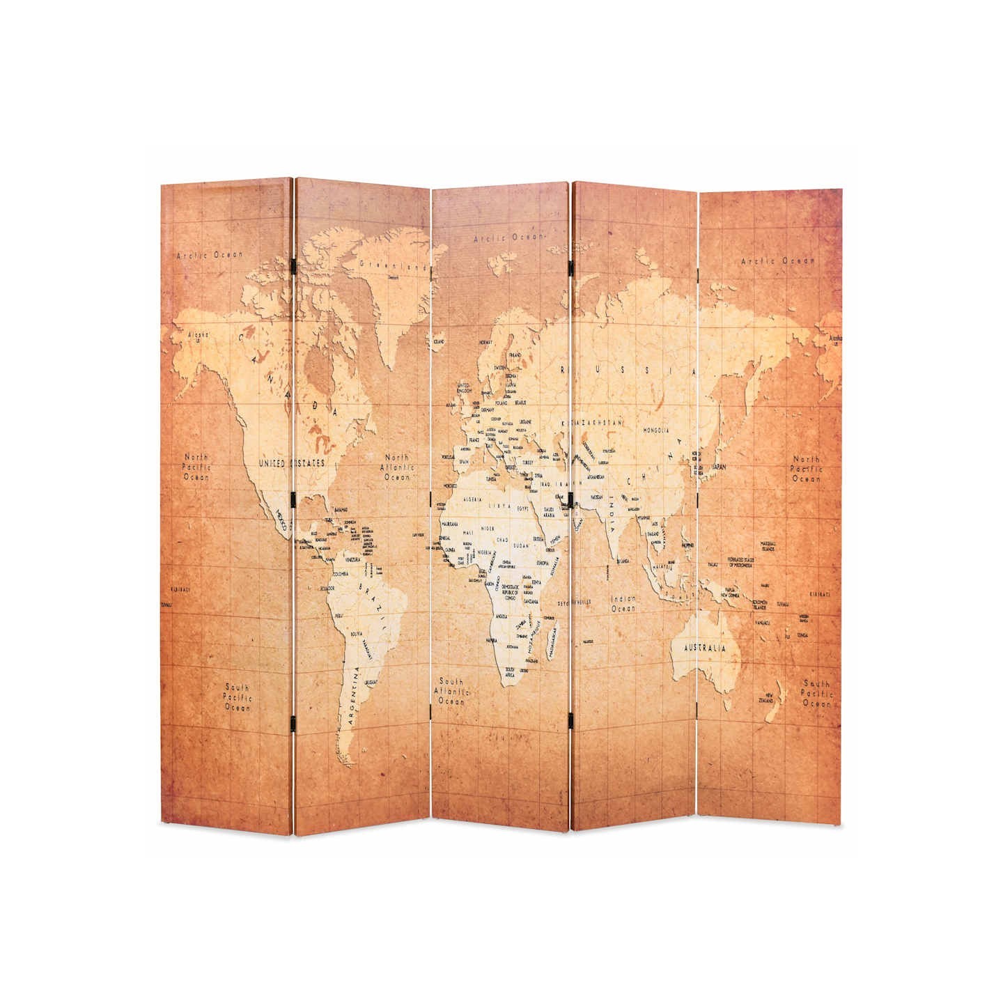 Cloison de séparation pliable 200 x 170 cm Carte du monde Jaune
