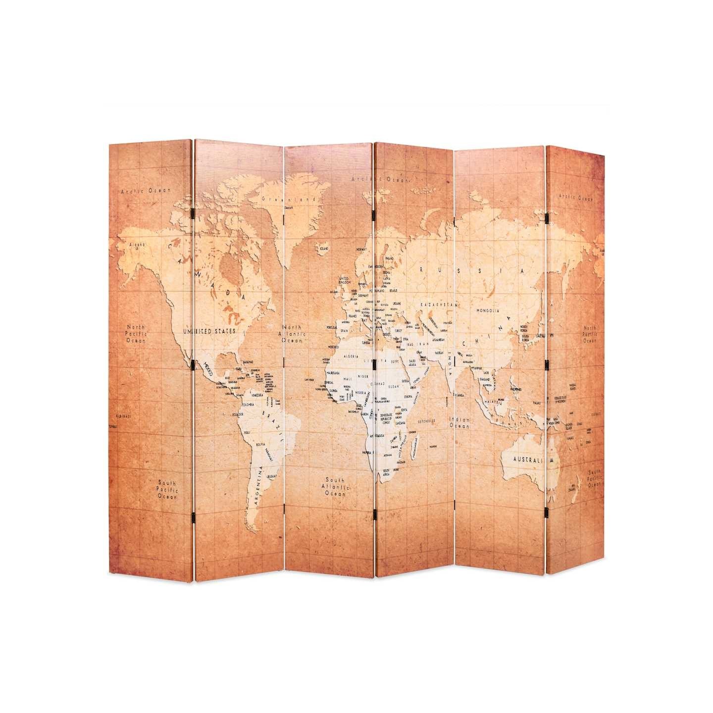 Cloison de séparation pliable 228 x 170 cm Carte du monde Jaune