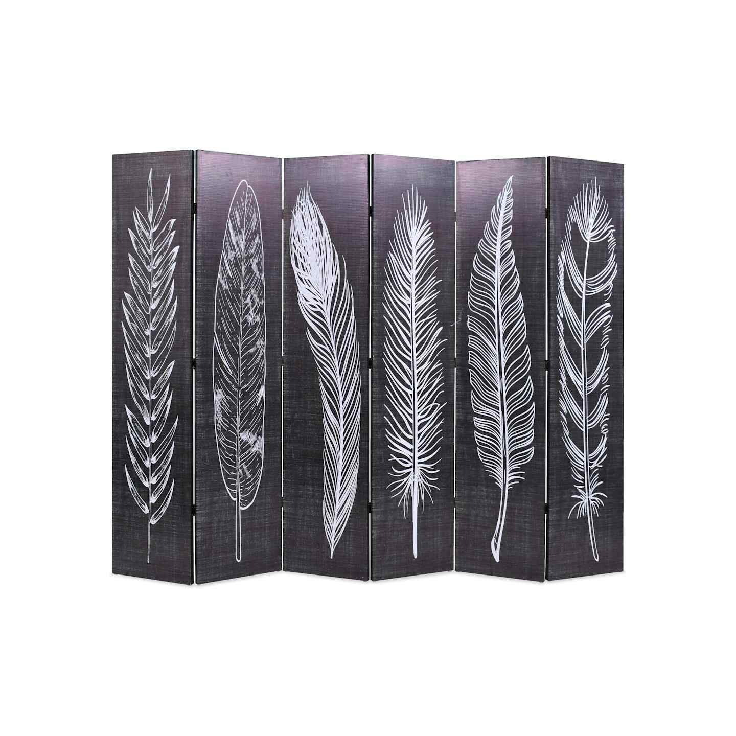 Cloison de séparation pliable 228 x 170 cm Plumes Noir et blanc