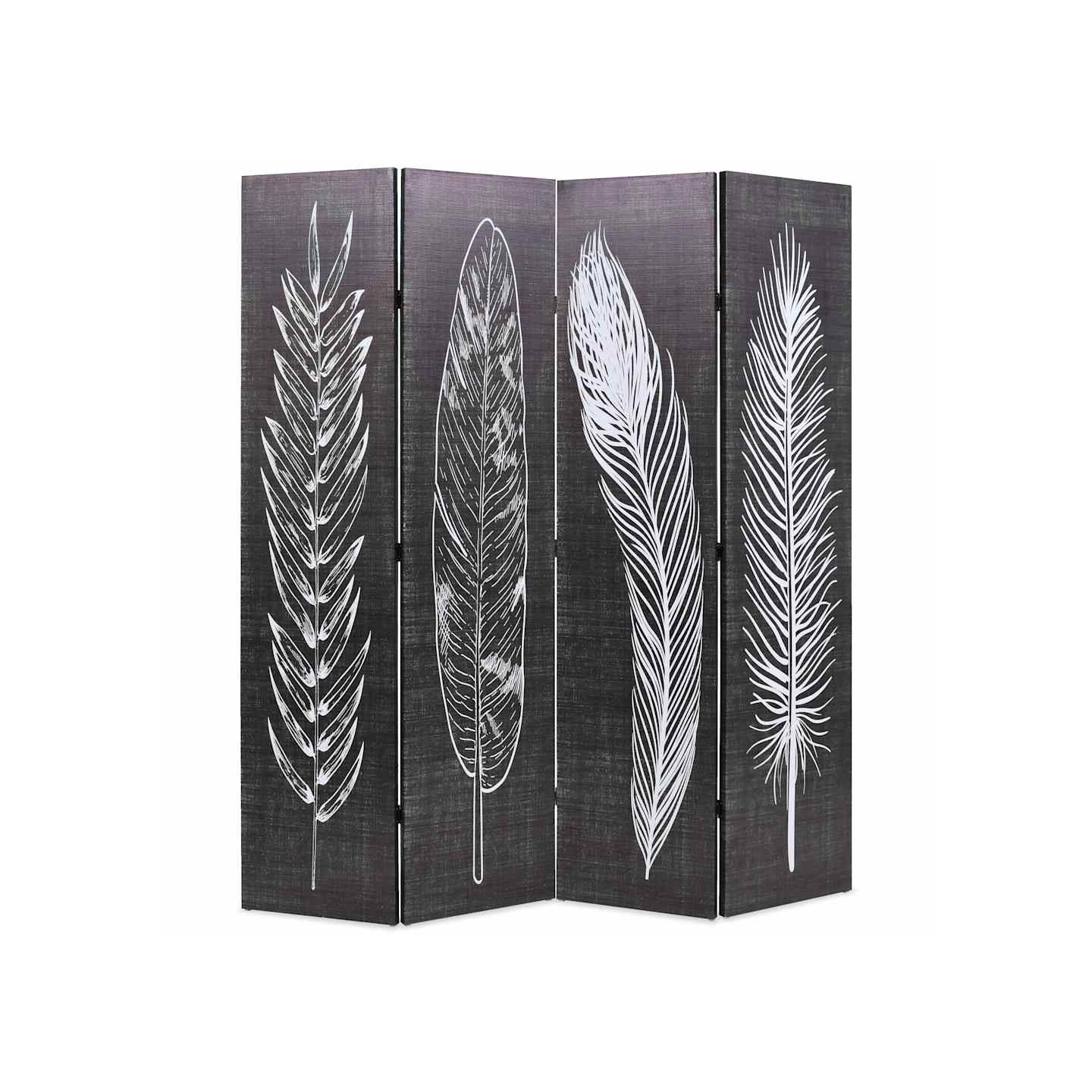 Cloison de séparation pliable 160 x 170 cm Plumes Noir et blanc