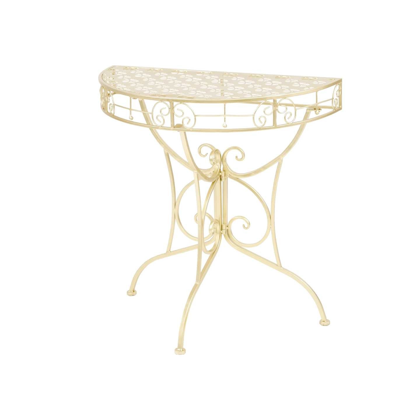 Table d'appoint Vintage Demi-ronde Métal 72x36x74 cm Doré