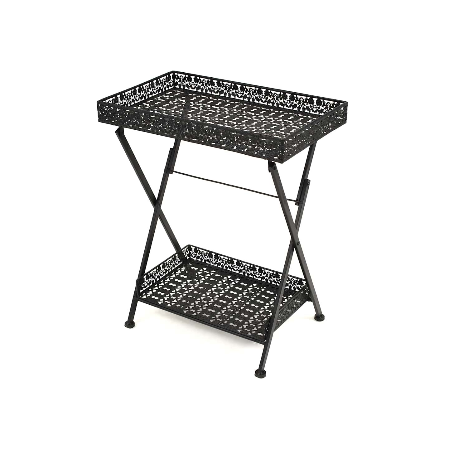 Table à thé pliante Style vintage Métal 58 x 35 x 72 cm Noir