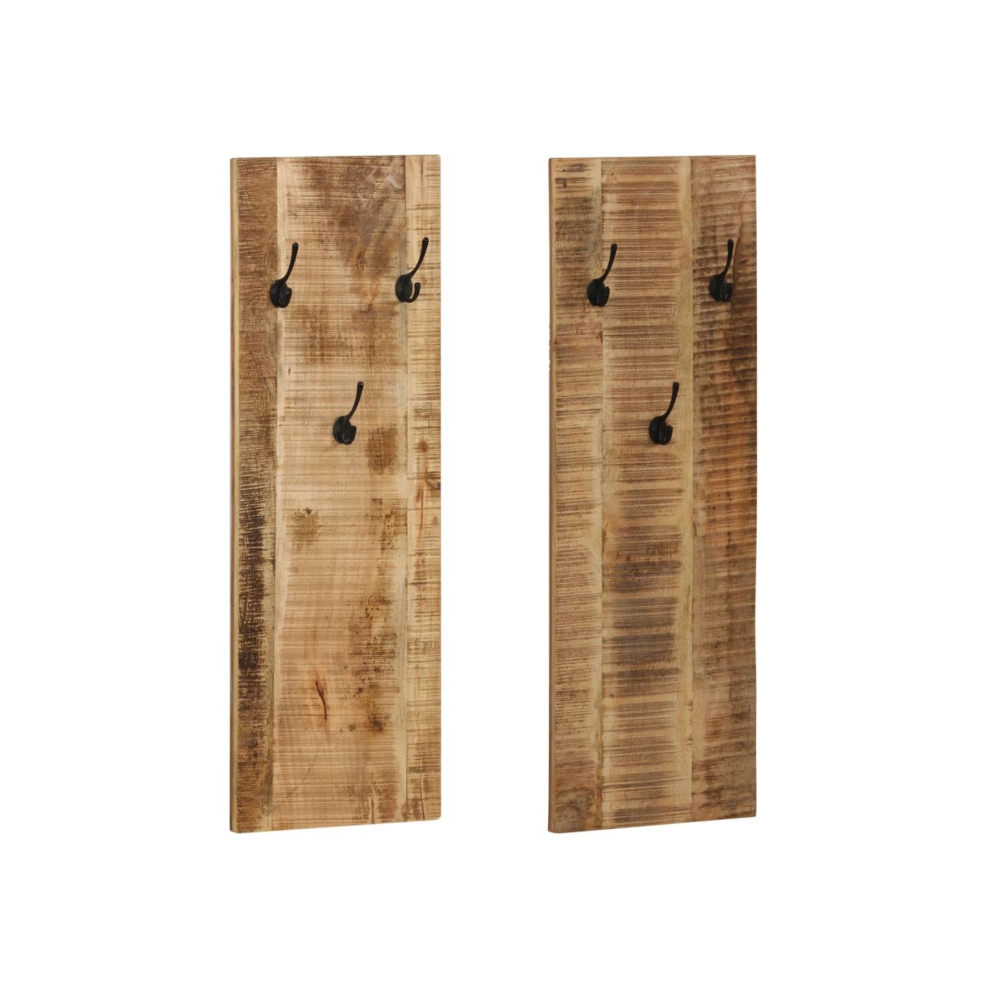 Porte-manteau mural 2 pcs Bois de manguier massif 36x110x3 cm