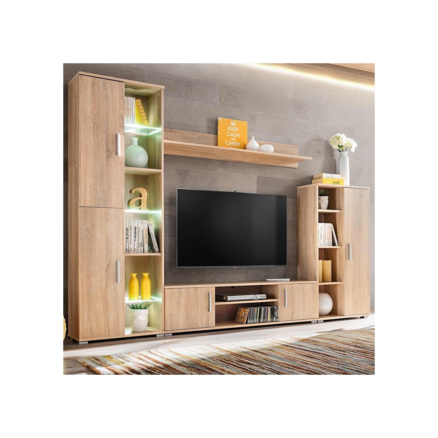 Unité murale TV avec lumières LED Chêne sonoma