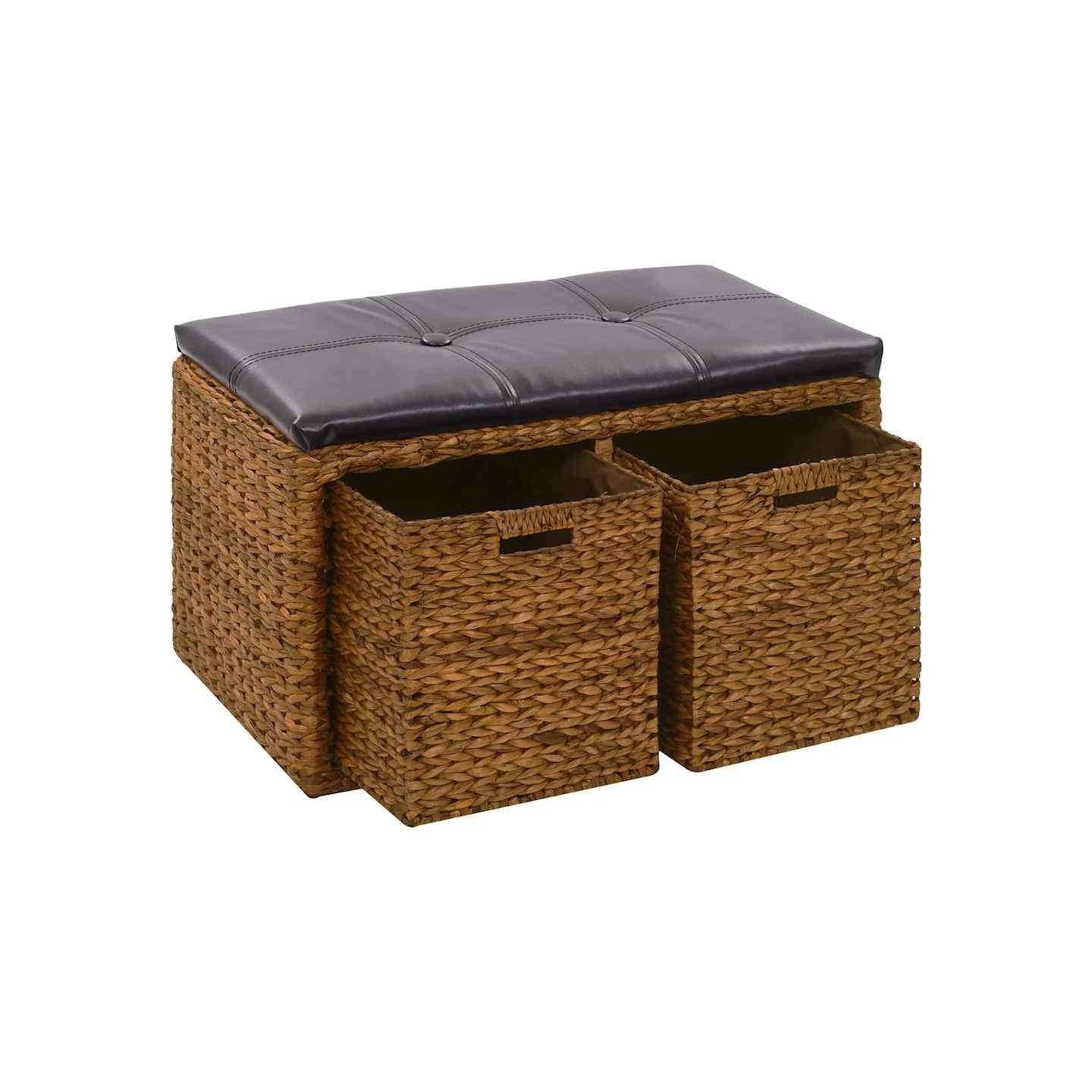 Banc avec 2 paniers Jacinthe d'eau 71 x 40 x 42 cm Marron