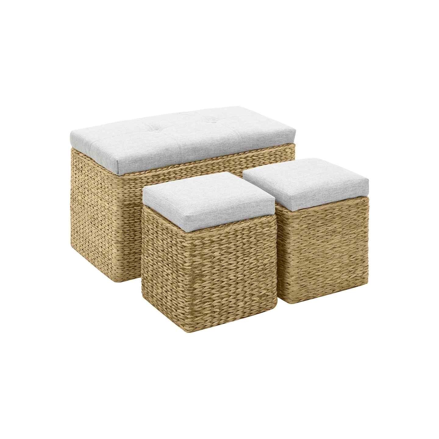 Banc avec 2 poufs Jacinthe d'eau Gris