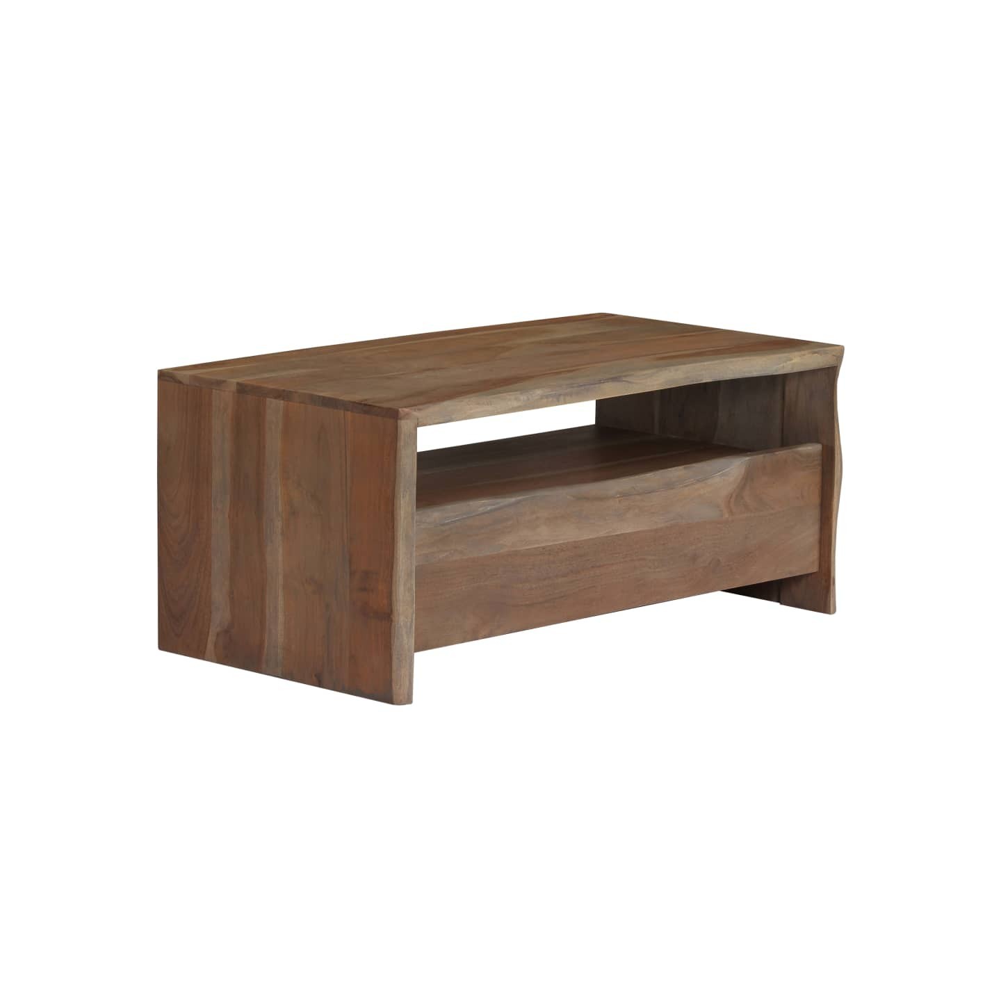 Table basse Acacia massif Bord assorti 90x50x40 cm Gris