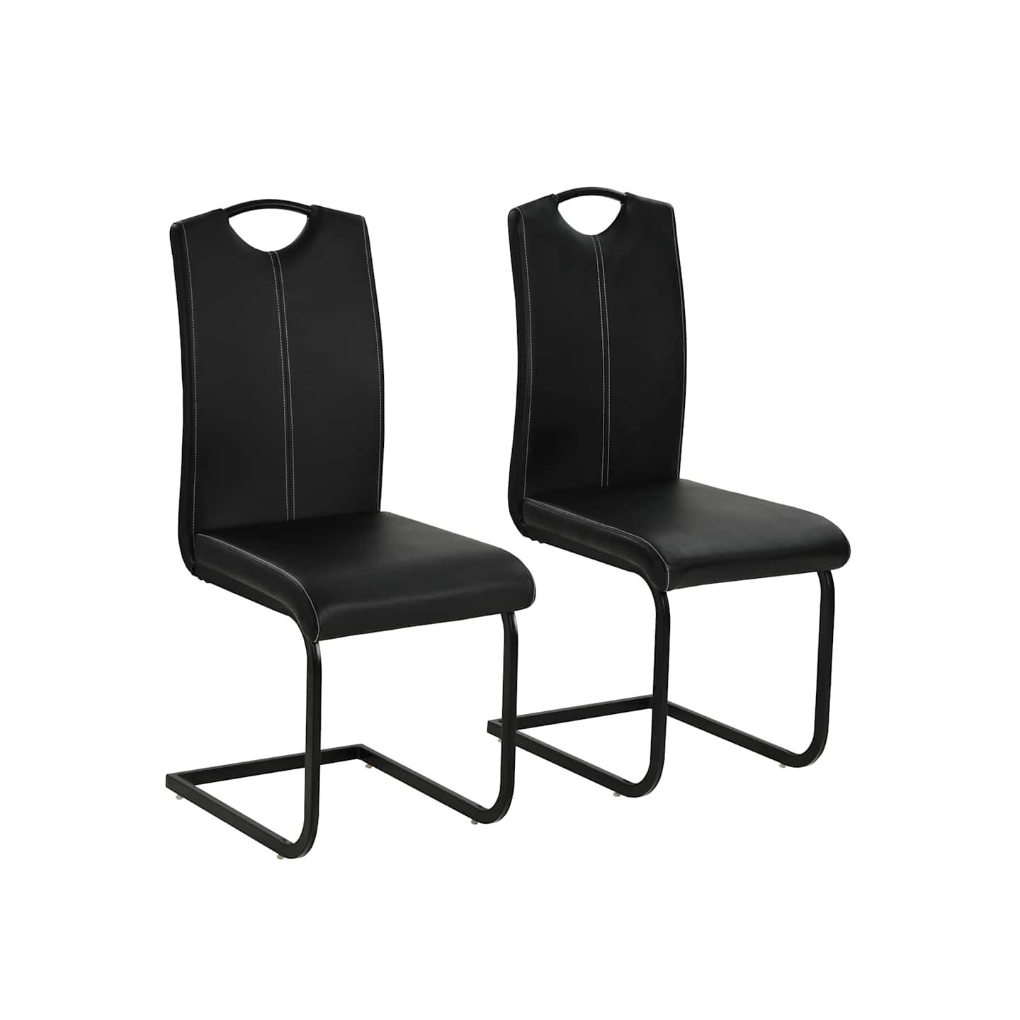 Chaises à manger cantilever lot de 2 noir similicuir