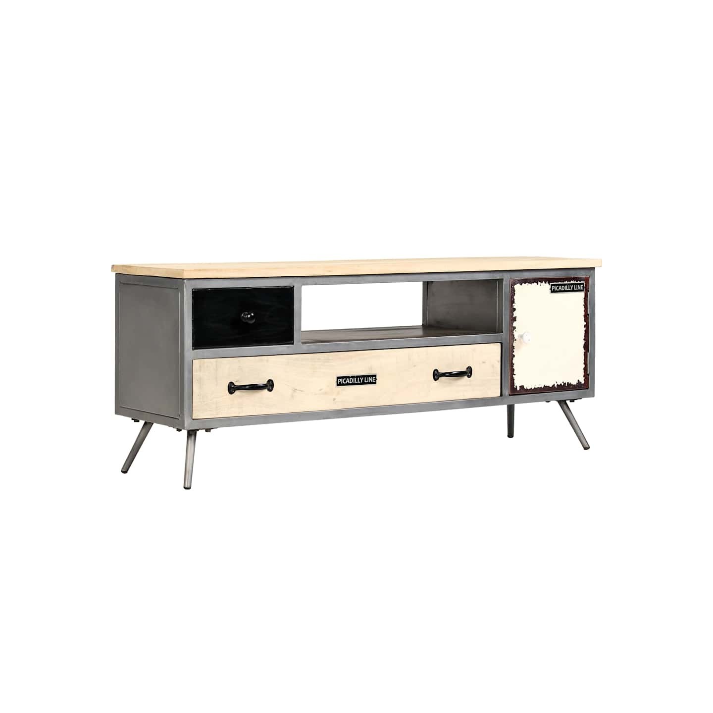 Meuble TV Bois de manguier massif et acier 120x30x45 cm