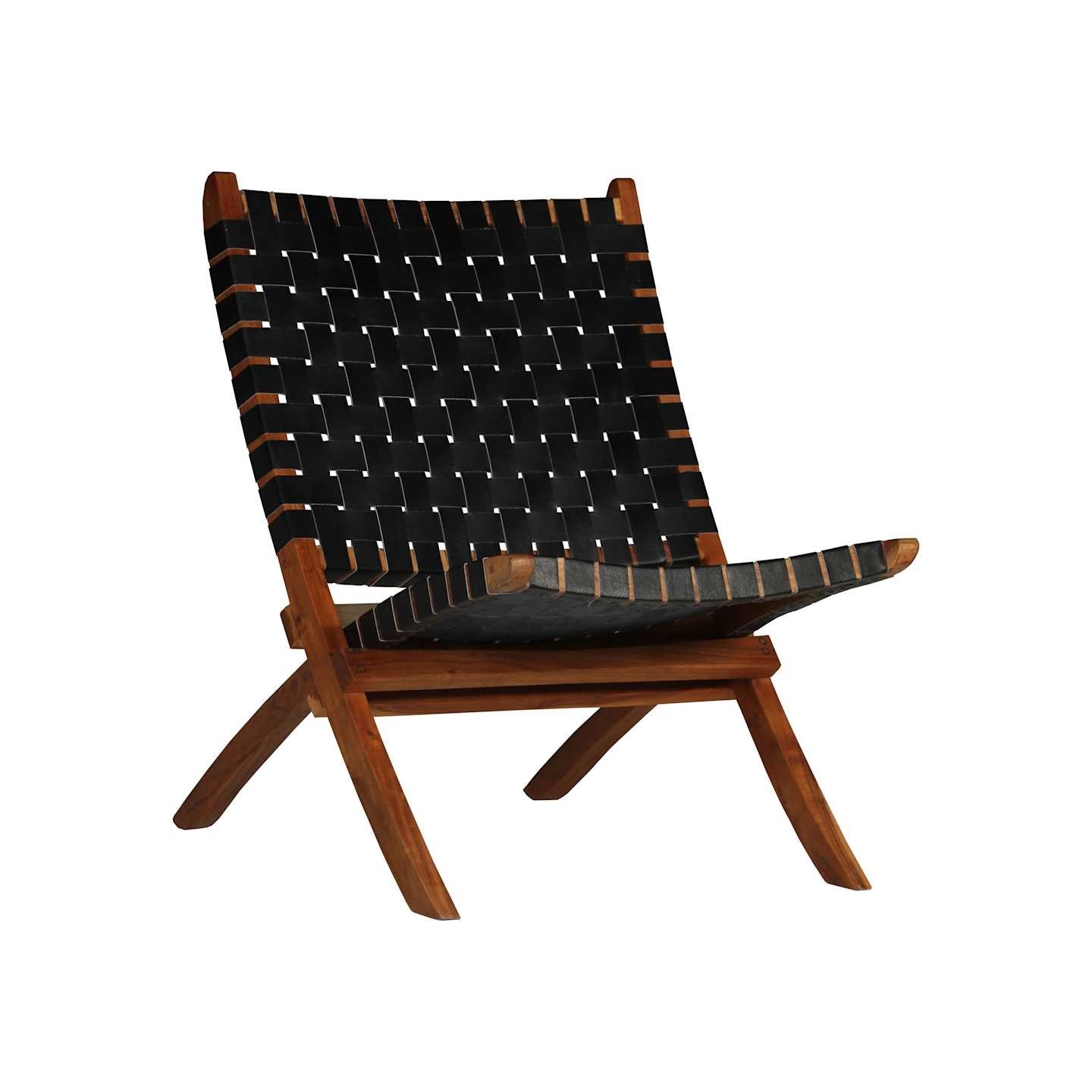 Chaise pliable bandes croisées noir cuir véritable