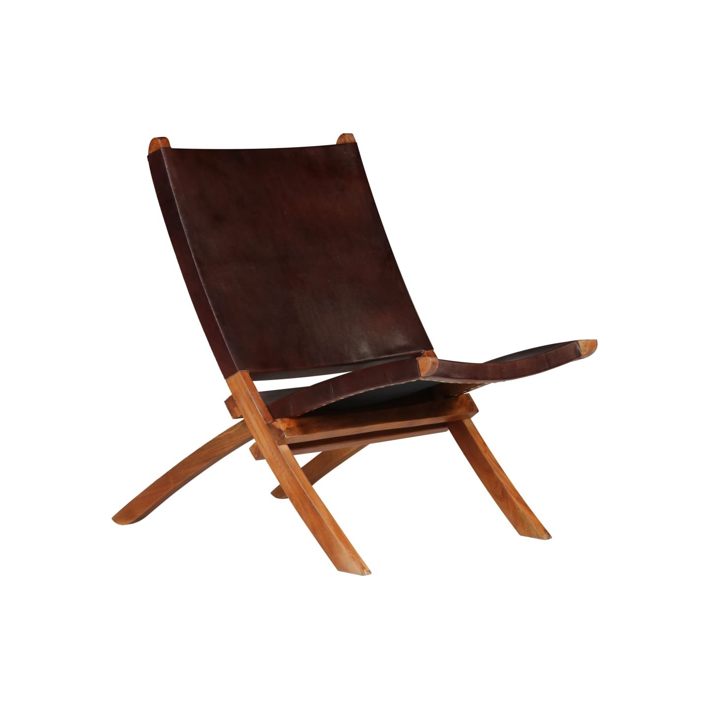 Chaise pliante en cuir véritable marron