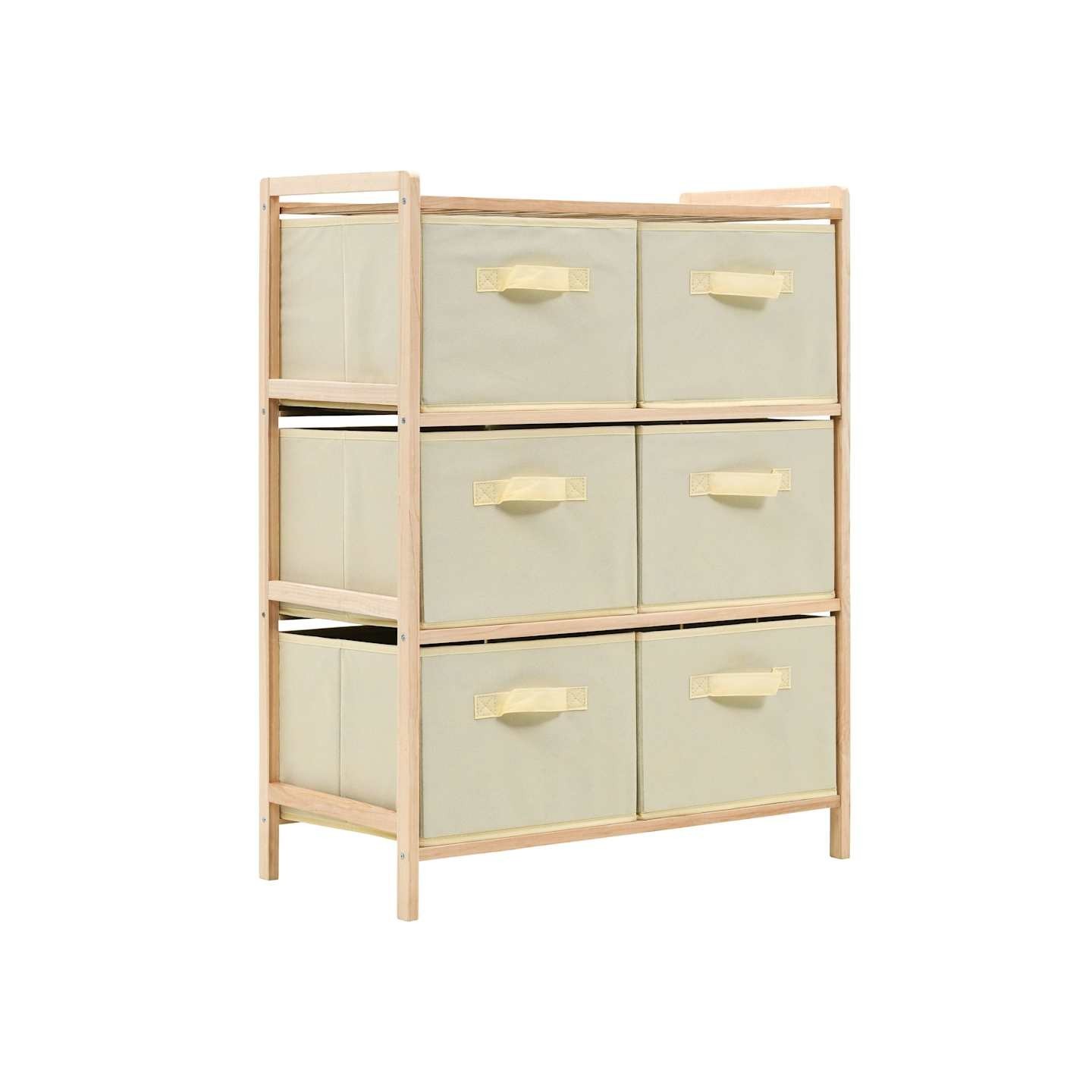 Étagère de rangement 6 paniers Tissu Bois de cèdre Beige
