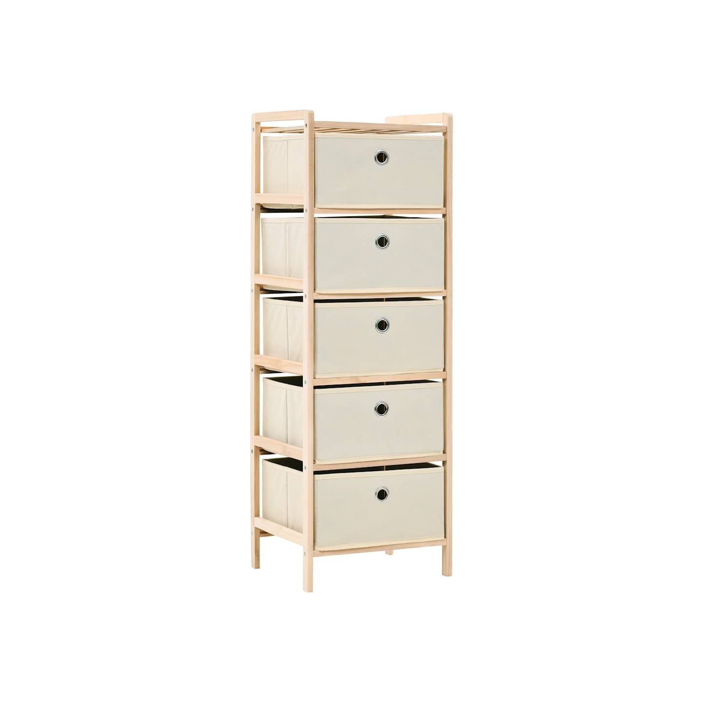 Étagère de rangement 5 paniers tissu bois de cèdre beige