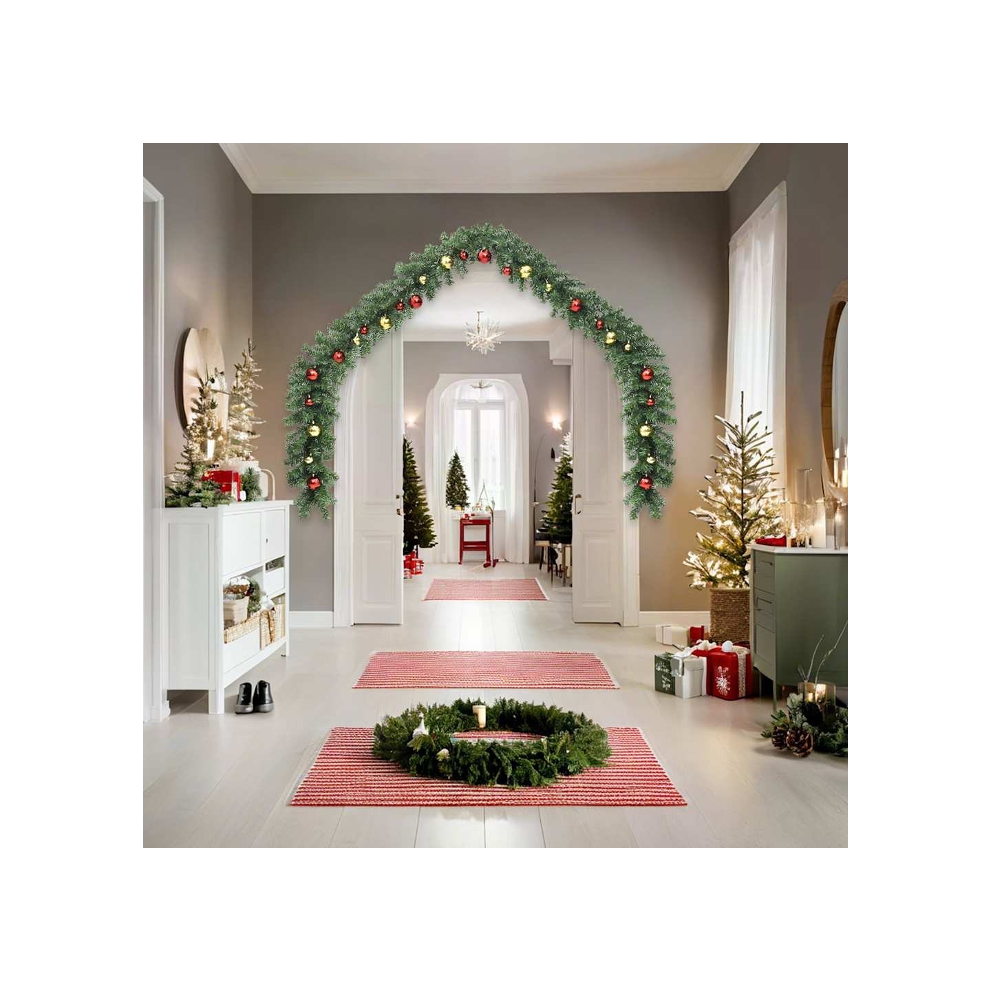 Guirlande de Noël décorée avec boules et lumières LED 10 m